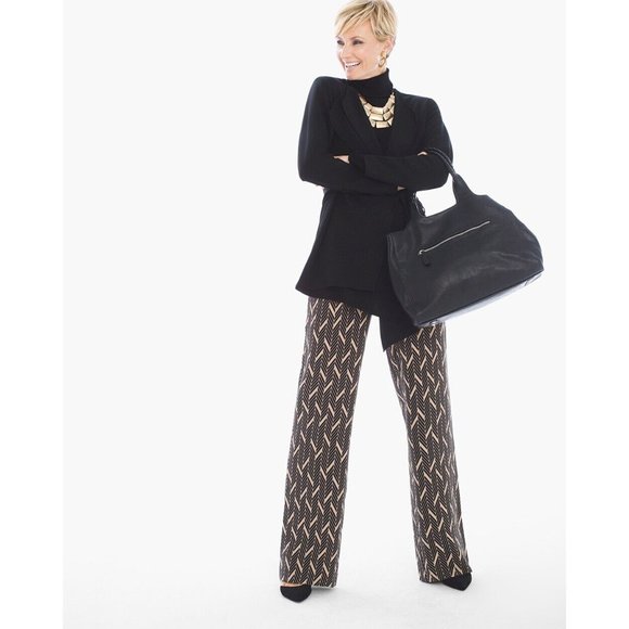 Chico's Pants - Chico's Wide Leg Pants Sz 0.5 USA Regular 6 Elevated Miter Print NO WRINKLE NWT
